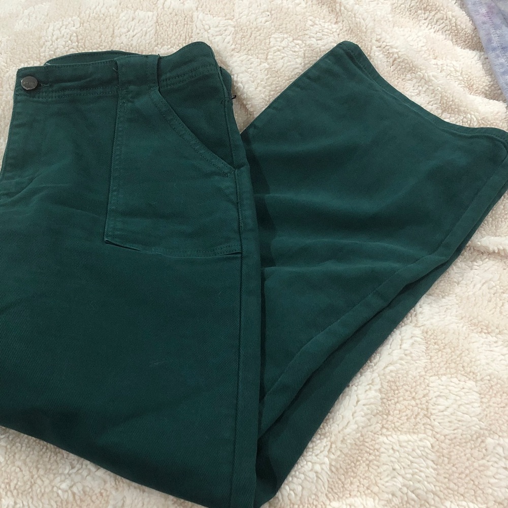 Risen High Rise Kick Flare Patch Pocket Jeans Hunter Green Ankle Various NEW - Picture 6 of 7